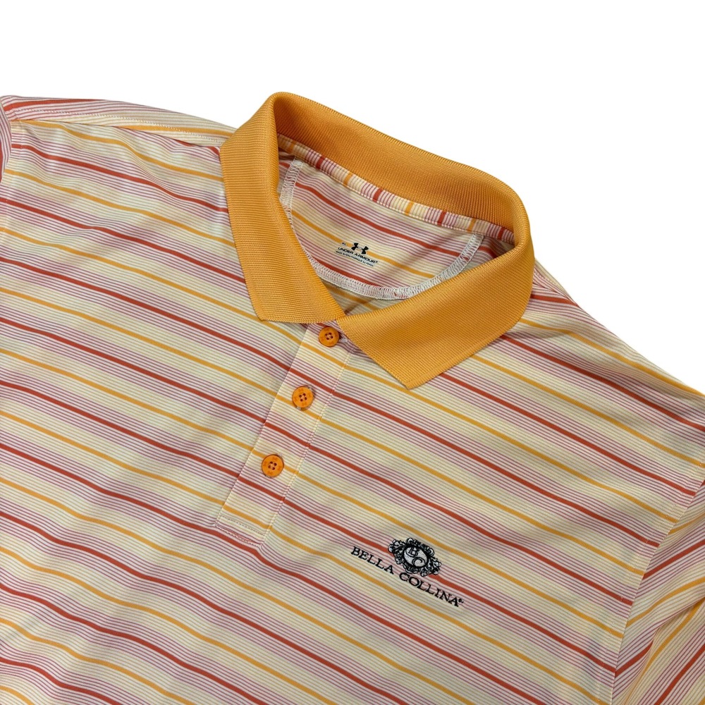 Under Armour Mens Bella Collina Striped Golf Polo Shirt Orange Yellow XL